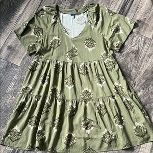 Olive Green Floral Tiered Dress